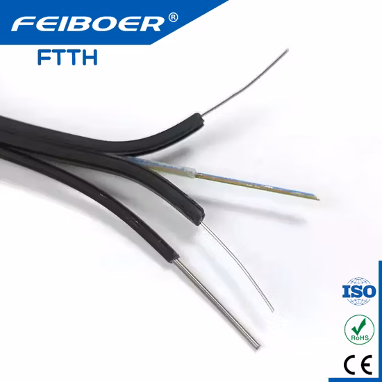 Cabo de fibra óptica FTTH Drop PVC com revestimento de atacado de fábrica e 1, 2, 4, 6, 12 núcleos LZSH para cabo de telecomunicações externo